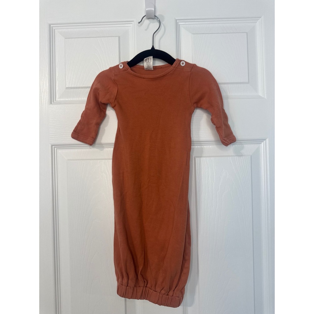 Kate Quinn Organic Cotton Baby Gown Terracotta Rust Orange 0-3M Long Sleeve